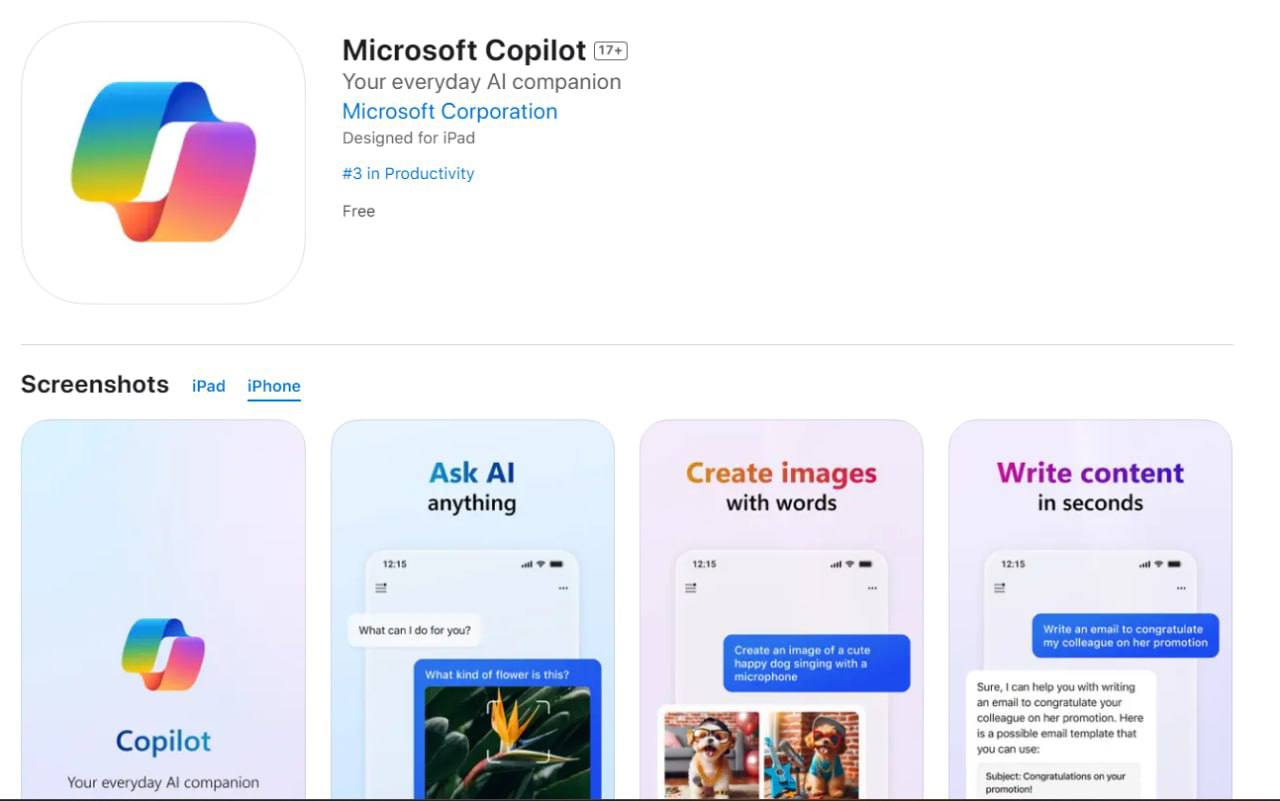 Microsoft Copilot — ИИ-чатбот, интегрированный в широкий спектр услуг Microsoft для удобства доступа.   Разговорный ИИ может отвечать на вопросы, предоставлять контент, генерировать изображения и выполнять множество других задач и запросов  Попробовать  Tehnobzor: IT Технологии