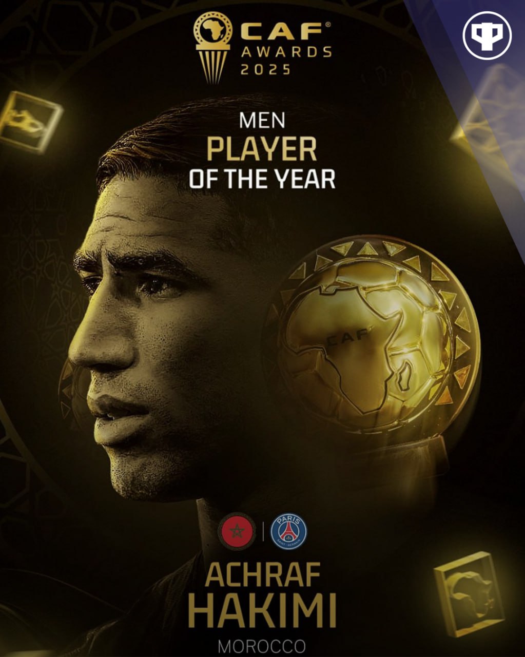 Ашраф Хакими лучший африканский игрок года Защитник ПСЖ опередил Салаха и Осимхена Это его первая подобная награда