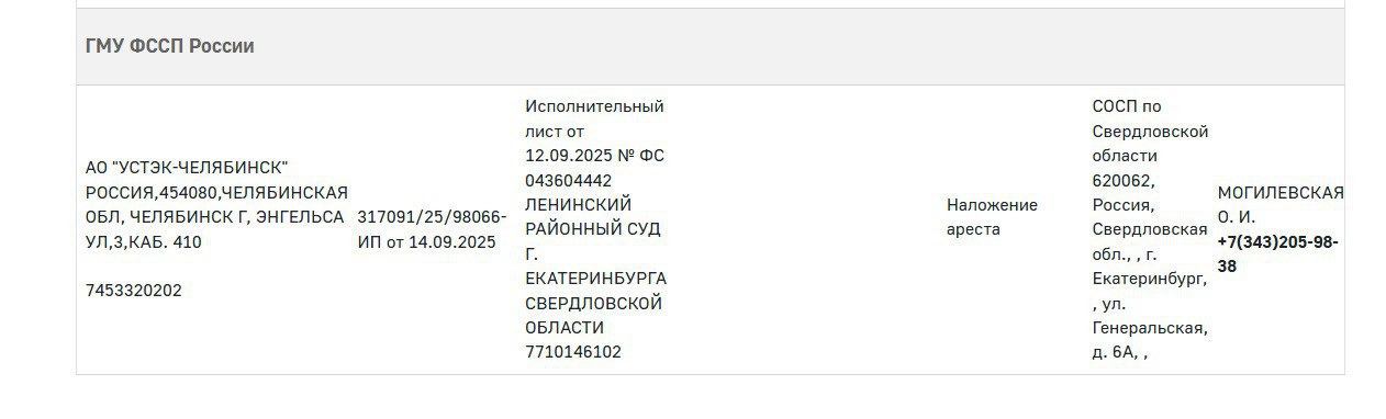 Суд наложил арест на счета УСТЭК Челябинск такая информация появилась в федеральной базе данных исполнительных производств Мы запросили комментарий у компании Контекст Генпрокуратура подала иск о национализации активов коммунальных олигархов Артема Бикова и Алексея Боброва которые владеют теплосетями Челябинска Арестовано имущество 14 физлиц и 20 компаний среди них ООО Корпорация СТС Через эту компанию Биков и Бобров вошли во владение АО УСТЭК Челябинск 74 ru Подписаться Прислать новость novosti chelyab bot