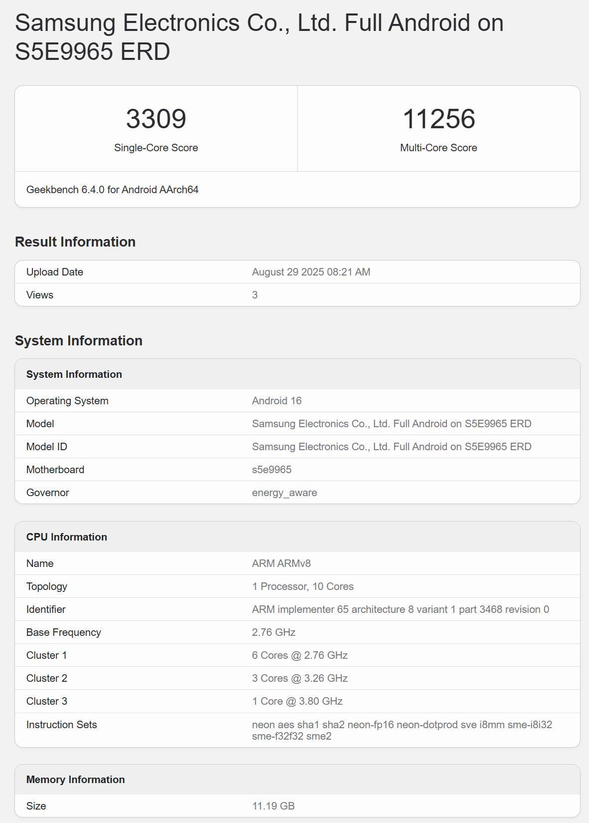 Новые тесты Exynos 2600 Samsung смог Будущий флагманский чип снова засветился в Geekbench 6 И если в июньском тесте он набрал 2200 7800 баллов то теперь 3300 11200 Это делает Exynos 2600 быстрее Snapdragon 8 Elite но вот сможет ли он тягаться с Gen 5 вопрос открыт Причина роста производительности не только оптимизация но и повышенные частоты теперь супермощное ядро Cortex X930 работает на 3 8 ГГц ранее было 3 55 ГГц три производительных Cortex A730 на 3 26 ГГц было 2 96 ГГц а шесть энергоэффективных Cortex A730 на 2 76 ГГц было 2 46 ГГц Exynos 2600 должен стать первым 2 нм чипом он производится по технологии GAA на заводах Samsung Foundry Мой Компьютер