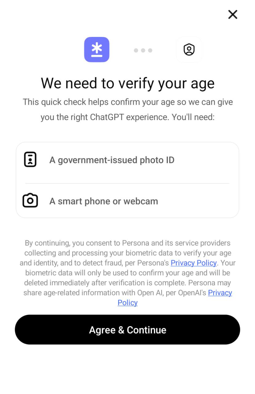 Доступ к ChatGPT теперь по ПАСПОРТУ OpenAI начали менять настройки для ChatGPT если посчитают по вашим сообщениям что вы несовершеннолетний Эту фичу уже анонсировали но внедрять начали только сейчас Для того чтобы вернуть нормальный доступ нужно показать паспорт и лицо Обращаешься к ChatGPT потому что часто пишешь с ошибками ChatGPT решает что ты школьник techmedia