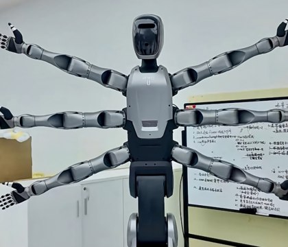 Midea представила промышленного робота MIRO U оснащенного шестью руками Компания Midea представила робота MIRO U Сам производитель называет его супергуманоидом Дизайн у машины не самый стандартный помимо колесного шасси модель может похвастаться шестью бионическими руками Как заявляет Midea подобная конструкция позволяет роботу преодолеть физиологические ограничения человека