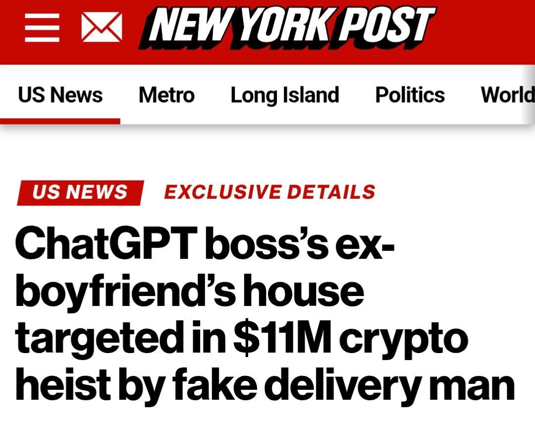 В Сан Франциско произошло дерзкое ограбление дома бывшего парня Сэма Альтмана гендиректора OpenAI 22 ноября преступники проникли в дом в престижном районе Сан Франциско украли несколько кошельков в которых хранилась криптовалюта на общую сумму около 10 5 млн По предварительным данным у злоумышленников была точная информация о кошельках и паролях banksta