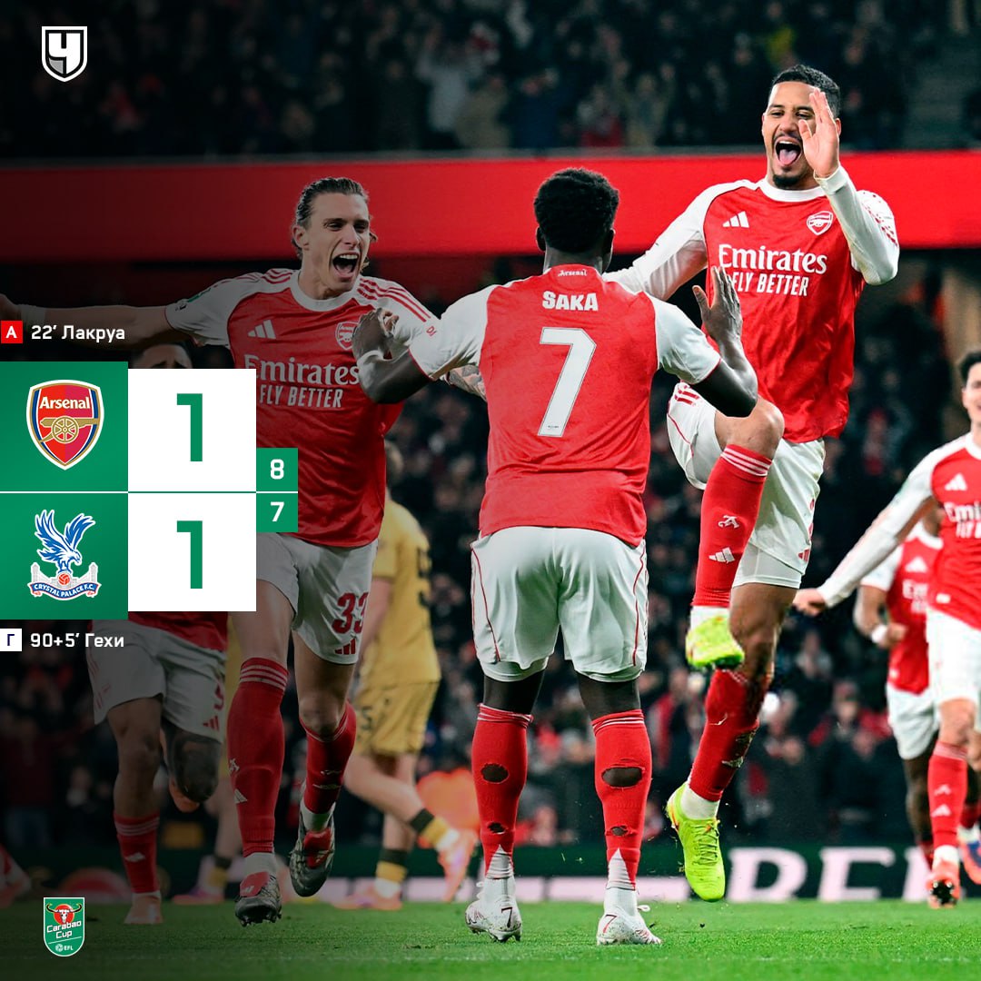 Арсенал выходит в полуфинал Кубка лиги после серии пенальти Команды не смогли определить победителя в основное время после чего всё перетекло в серию пенальти где хозяева оказались сильнее Теперь канониры сыграют в полуфинале с Челси И как же обидно за Лакруа Француз стал антигероем матча автогол и незабитый решающий мяч в серии послематчевых пенальти Футбол бывает и таким проАПЛ