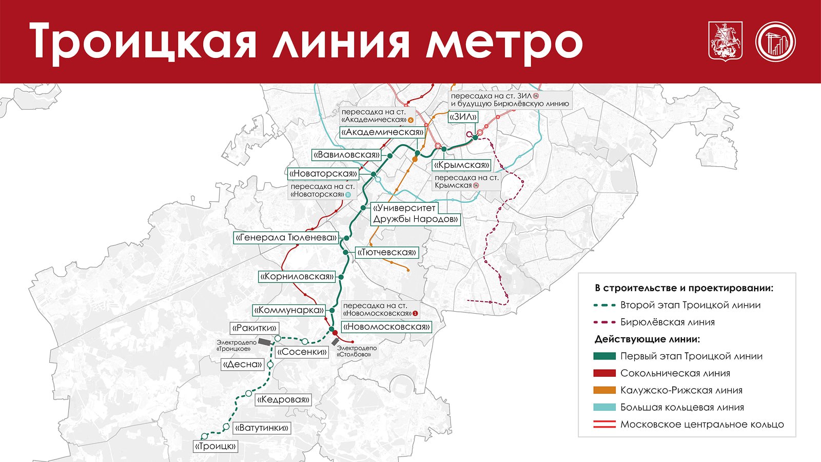 Строительство второго этапа Троицкой линии московского метро продолжается на будущих станциях Сосенки Ракитки Десна Кедровая и Ватутинки специалисты возводят ограждения которые удерживают грунт и воду Параллельно идет планировка территорий вынос инженерных сетей и устройство форшахт Как отметил мэр Сергей Собянин запуск участка второго этапа Троицкой линии поможет жителям Новой Москвы быстрее добираться до центра города Также изумрудная ветка разгрузит южные направления Сокольнической и Калужско Рижской линий метро Подпишись на Агентство Москва Мы в МАХ