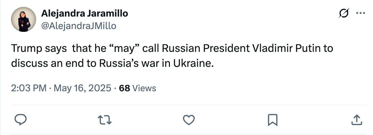 Трамп заявил, что может позвонить Владимиру Путину, чтобы обсудить урегулирование на Украине, сообщает журналист CNN Алехандра Харамильо.