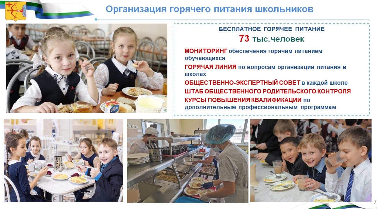Наталия Бастрикова В учебном году продолжат действовать меры социальной поддержки и гарантии на питание отдельных категорий обучающихся в том числе из социально незащищённых семей и семей участников специальной военной операции Так с начала нового учебного года бесплатное горячее питание будут получать порядка 73 тысяч обучающихся школ в том числе 59 тысяч обучающихся начальных классов В области организована работа с цифровой платформой автоматического мониторинга школьного питания функционирует горячая линия по вопросам организации горячего питания в школах создан Штаб общественного родительского контроля при Общественном совете при министерстве образования Кировской области Кроме того к вопросам школьного питания постоянно привлекаются родители учащихся школ в виде общественно экспертных советов которые функционируют в каждой общеобразовательной организации Систему школьного питания продолжим совершенствовать и уже с октября месяца планируется реализация в 4 школах города Кирове пилотного проекта Выборное меню Обучающимся пилотных классов будет предложено на выбор два меню