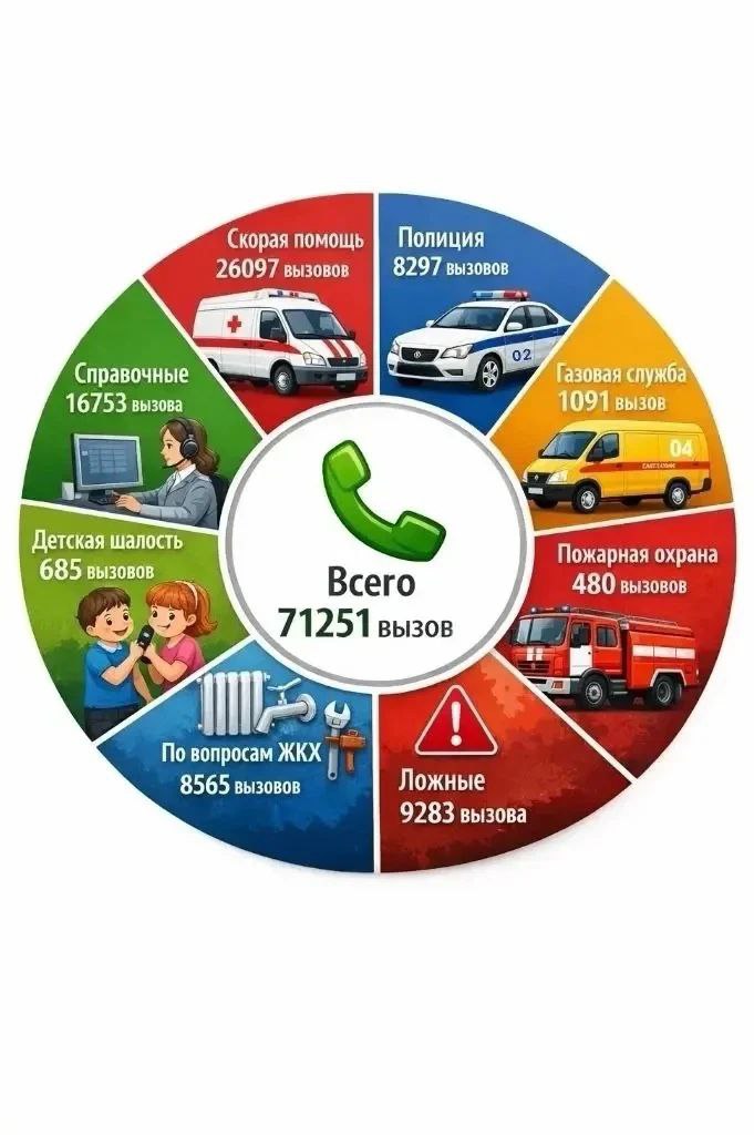 В праздничные дни когда большинство жителей республики отдыхает в кругу семьи диспетчеры Системы 112 продолжали работать 24 7 Их труд это гарантия того что помощь придёт вовремя а ваша безопасность под надёжной защитой Цифры говорят сами за себя за прошедшие праздники в Центр обработки вызовов Системы 112 поступило более 70 тысяч обращений Каждый звонок это просьба о помощи или важное сообщение В разрезе служб статистика следующая Скорая медицинская помощь 26 097 вызовов Полиция 8 297 вызовов Пожарная охрана 480 вызовов Аварийная газовая служба 1 091 вызов Вызовы по вопросам ЖКХ 8 565 вызовов Ложные вызовы 9 283 вызова Cправочные вызовы 16 753 Детская шалость 685 вызовов Благодарю всех диспетчеров Системы 112 сотрудников экстренных и дежурных служб за их самоотверженный труд высочайший профессионализм и ответственность MAX VK OK