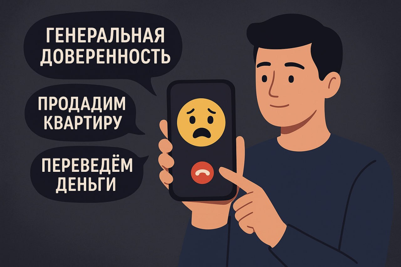 Одна из любимых страшных историй используемых мошенниками для создания психологического эффекта легенда о генеральной доверенности оформленной от имени гражданина на украинского террориста Они представляются сотрудниками полиции или спецслужб рассказывают о переводах всех средств продаже квартиры и как следствие уголовной ответственности за финансирование ВСУ  Поэтому знание того как на самом деле работает доверенность по закону поможет не паниковать и вернуться к рациональному мышлению Продать квартиру по доверенности мгновенно невозможно Для отчуждения недвижимости нужна нотариально удостоверенная сделка и госрегистрация перехода права в Росреестре ст 185 1 551 ГК РФ Госрегистрация занимает время проверяются документы и без вашего ведома молниеносная продажа невозможна Банковские счета защищены Для распоряжения счётом доверенность должна быть предъявлена банку Банки в обязательном порядке проверяют её подлинность а многие вообще принимают только доверенности оформленные в самом банке Ни один террорист не может получить доступ к вашим деньгам просто по звонку или чужому слову Генеральная доверенность не оформляется тайком Любая нотариальная доверенность требует личного присутствия доверителя у нотариуса и его подписи Нельзя чтобы доверенность на ваше имя оформили без вашего участия или по приказу сверху Любые рассказы про то что за вас уже оформили доверенность юридически бессмысленны и лживы Есть открытые сервисы для проверки Федеральная нотариальная палата ведёт реестр доверенностей и реестр их отмены Если есть сомнения можно всегда проверить подлинность доверенности и её статус Угроза срочно спасать имущество манипуляция По закону доверенность можно в любой момент отменить ст 188 189 ГК РФ Даже если бы доверенность была настоящей что не правда можно спокойно пойти к нотариусу и отменить её Подписаться на Киберполицию России Max I ВK I ОK Чат бот Киберполиции России Поддержать канал