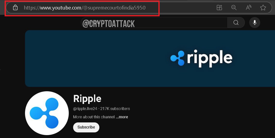 Взлом YouTube канала Верховного суда Индии  Мошенники переименовали его в "Ripple" и запустили трансляцию с дипфейком CEO Ripple, Брэда Гарлингхауса, призывающего инвестировать в скам-токен с обещанием высокой прибыли.  Никогда такого не было и вот опять    КриптоКодер. Подписаться