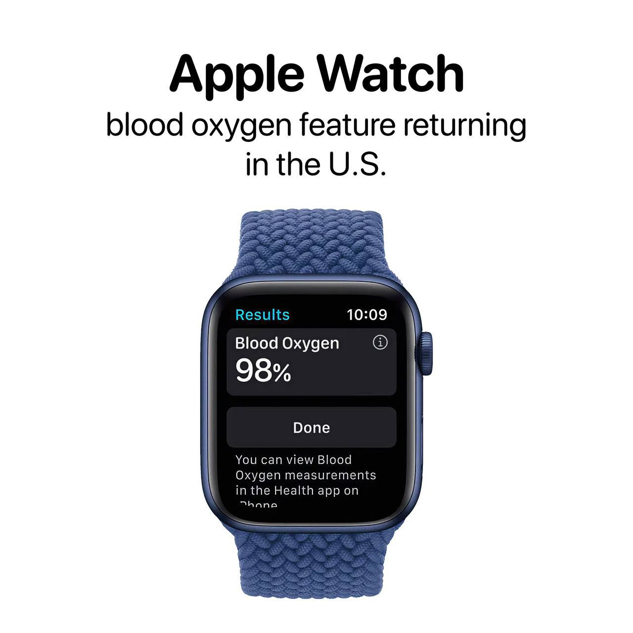 Apple объявила, что функция мониторинга уровня кислорода в крови возвращается на Apple Watch в США уже сегодня через обновление программного обеспечения  Apple сообщает, что функция была переработана для Apple Watch Series 9, Series 10 и Ultra 2.    Apple Media