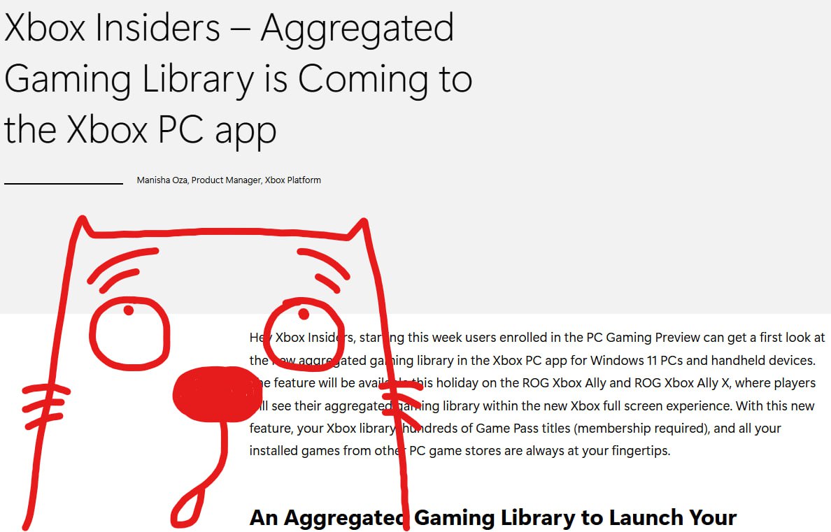 Microsoft начала разворачивать систему поддержки игр с других площадок внутри своего приложения Xbox PC. Если максимально просто, Xbox PC превращается в лончер лончеров. Или в запускатор запускаторов, если хотите.  Пока все доступно в тестовом режиме для участников программы Xbox Insider, но до конца года станет стандартной функцией для всех. На текущий момент поддерживается Steam и Battle net, в будущем появятся и другие магазы. Отображение игр с конкретной площадки можно отключить в настройках. В общем - вы поняли, суть примерно та же, что в GALAXY 2 и ему подобных оболочках. В духе - не можешь победить, возглавь.