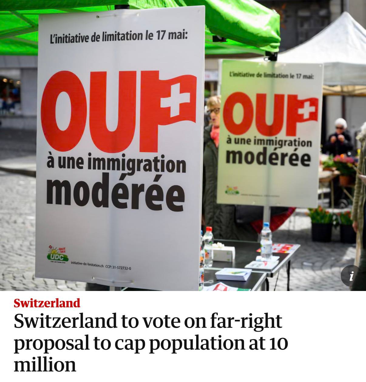 В Швейцарии планируется проведение референдума который будет связан с ограничением количества населения до 10 миллионов человек сообщает The Guardian Эта инициатива выдвинута правой политической партией SVP Она предполагает резкое сокращение иммиграционных потоков и возможное пересмотр соглашения о свободном передвижении с Европейским Союзом Правительство и деловые круги выступают против этого предложения указывая на потенциальные экономические последствия Согласно опросам поддержка данного проекта составляет примерно 48