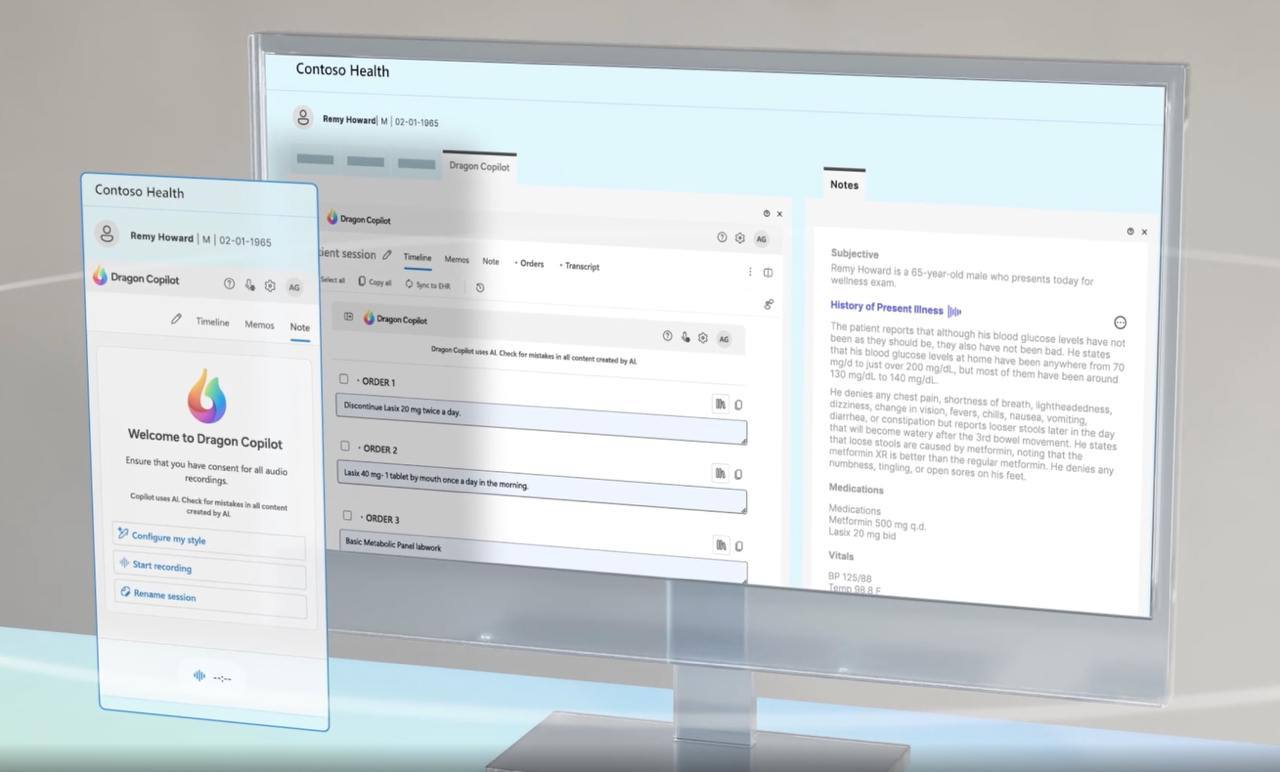 Microsoft представили ИИ-ассистента для врачей Dragon Copilot — он возьмет на себя бумажную работу.  Ассистент сам делает клинические заметки, составляет резюме приемов и дает рекомендации. Обращаться можно голосом — инструмент работает на основе приложения для распознавания речи Dragon Medical One.  Новинка уже тестируется, официальный релиз состоится в мае. Стоимость доступа компания не раскрыла.