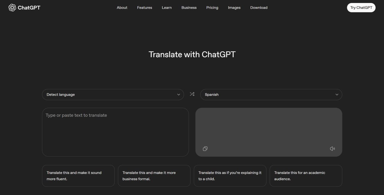 OpenAI запустила собственный онлайн переводчик Компания без громких анонсов запустила сервис ChatGPT Translate отдельный веб сайт работающий на базе фирменных нейросетей На новинку обратило внимание издание Android Authority Инструмент полностью бесплатный и уже поддерживает 30 языков включая русский Функционал пока базовый но в будущем разработчики обещают добавить голосовой ввод и возможность перевода текста с картинок   Официальной презентации еще не было но сервис явно метит в конкуренты Google Translate и DeepL settersmedia news