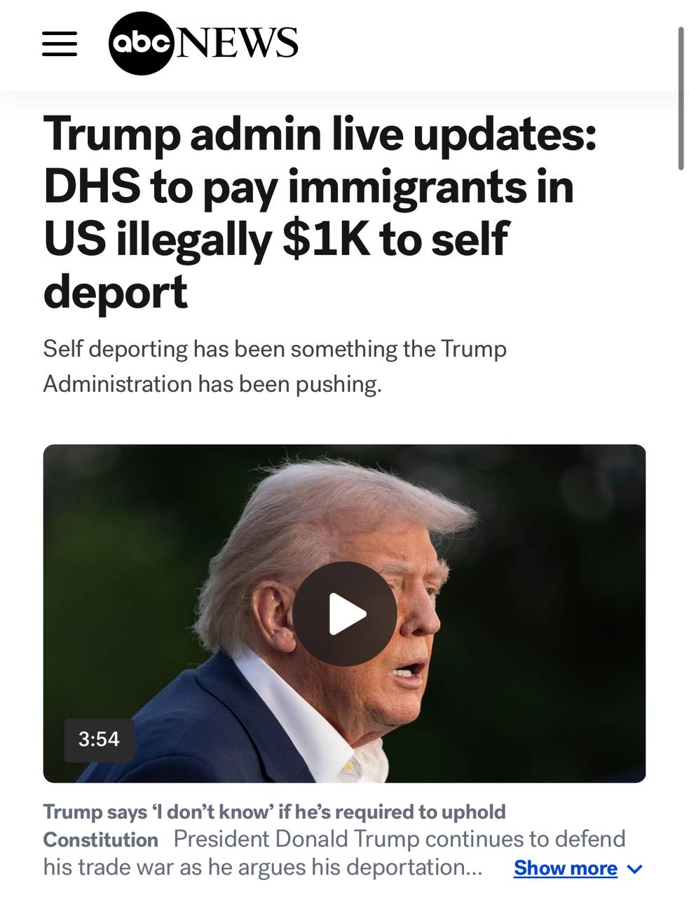 Администрация Трампа заявила, что выплатит нелегалам по $1000 за добровольное возвращение на родину — ABC News «Самодепортация — это лучший, самый безопасный и самый выгодный способ покинуть штаты», — заявил секретарь Кристи Ноэм. Переезд