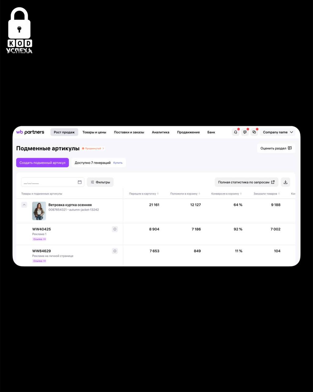 Wildberries сделал бесплатным инструмент «Подменные артикулы» для всех продавцов.   Он позволяет создавать уникальные ссылки для товаров, чтобы отслеживать трафик и эффективность рекламы с внешних площадок  например, соцсетей . Ранее эта функция была платной.  Код успеха   Бизнес и Финансы