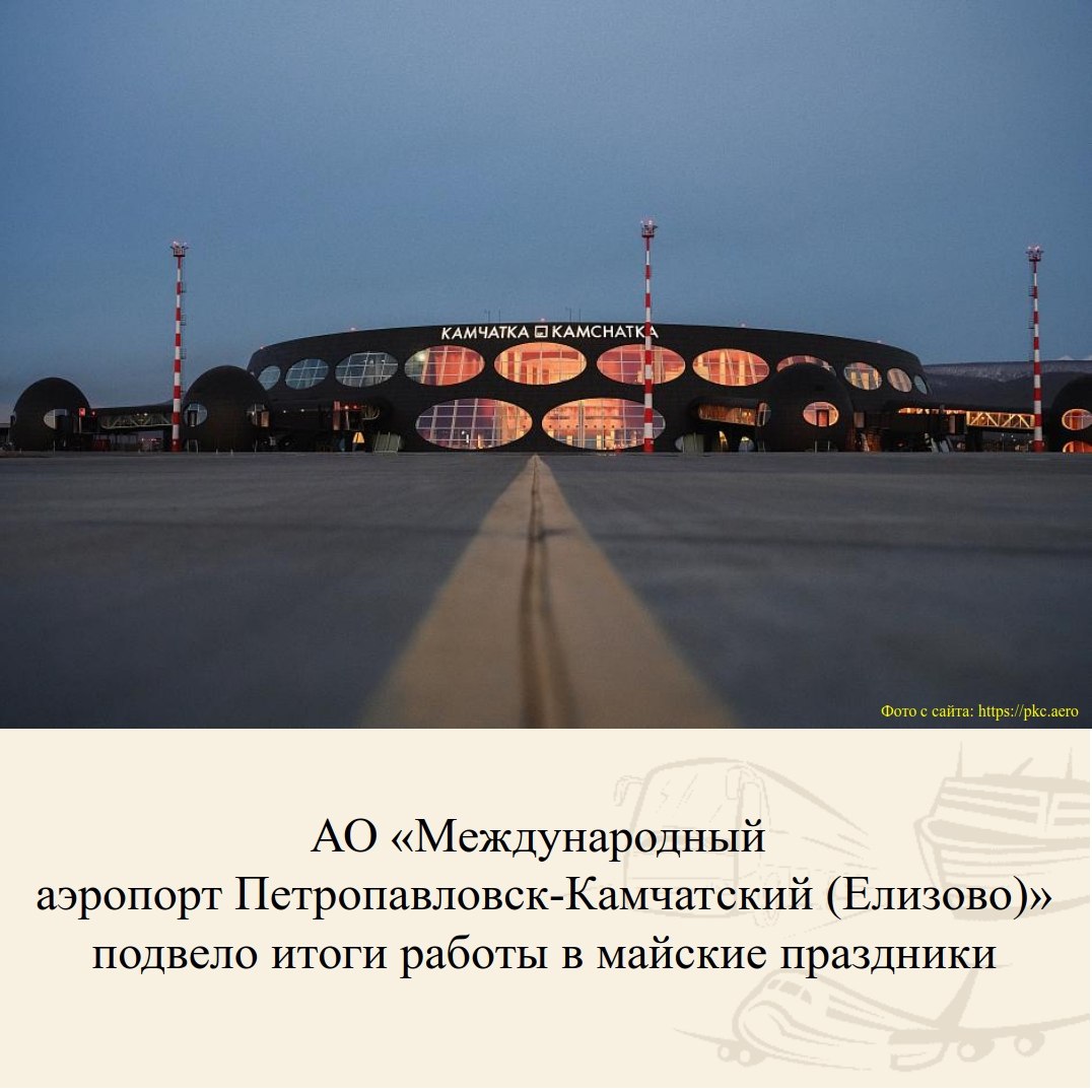 По информации оператора главной воздушной гавани Камчатского края пассажиропоток международного аэропорта Петропавловск-Камчатский Елизово в майские праздники превысил 21 тыс. пассажиров. Наибольшее число пассажиров зафиксировано в даты 3 и 10 мая – около 2,4 тыс. человек. Самым загруженным по самолётовылетам стали 8 и 10 мая – по 11 вылетов в день. Лидерами на внутрироссийских направлениях стали Москва, Владивосток, Хабаровск и Новосибирск. За праздничные дни Камчатское авиапредприятие выполнило 27 рейсов по восьми маршрутам, обеспечив транспортную доступность между населёнными пунктами полуострова. Всего в праздничные дни главный аэропорт Камчатки обслужил 181 рейс на вылет и прилёт.