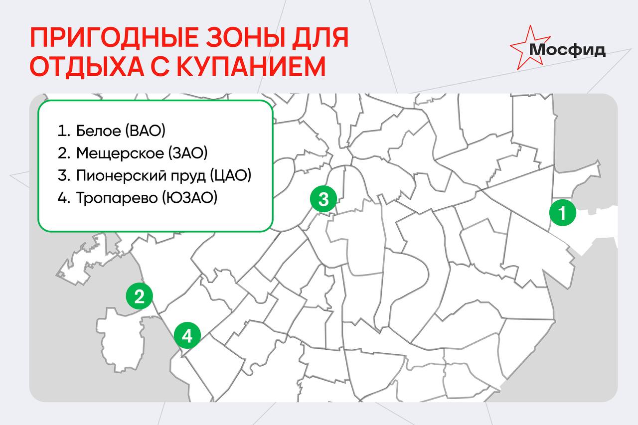 Роспотребнадзор признал пригодными четыре зоны для купания в Москве.