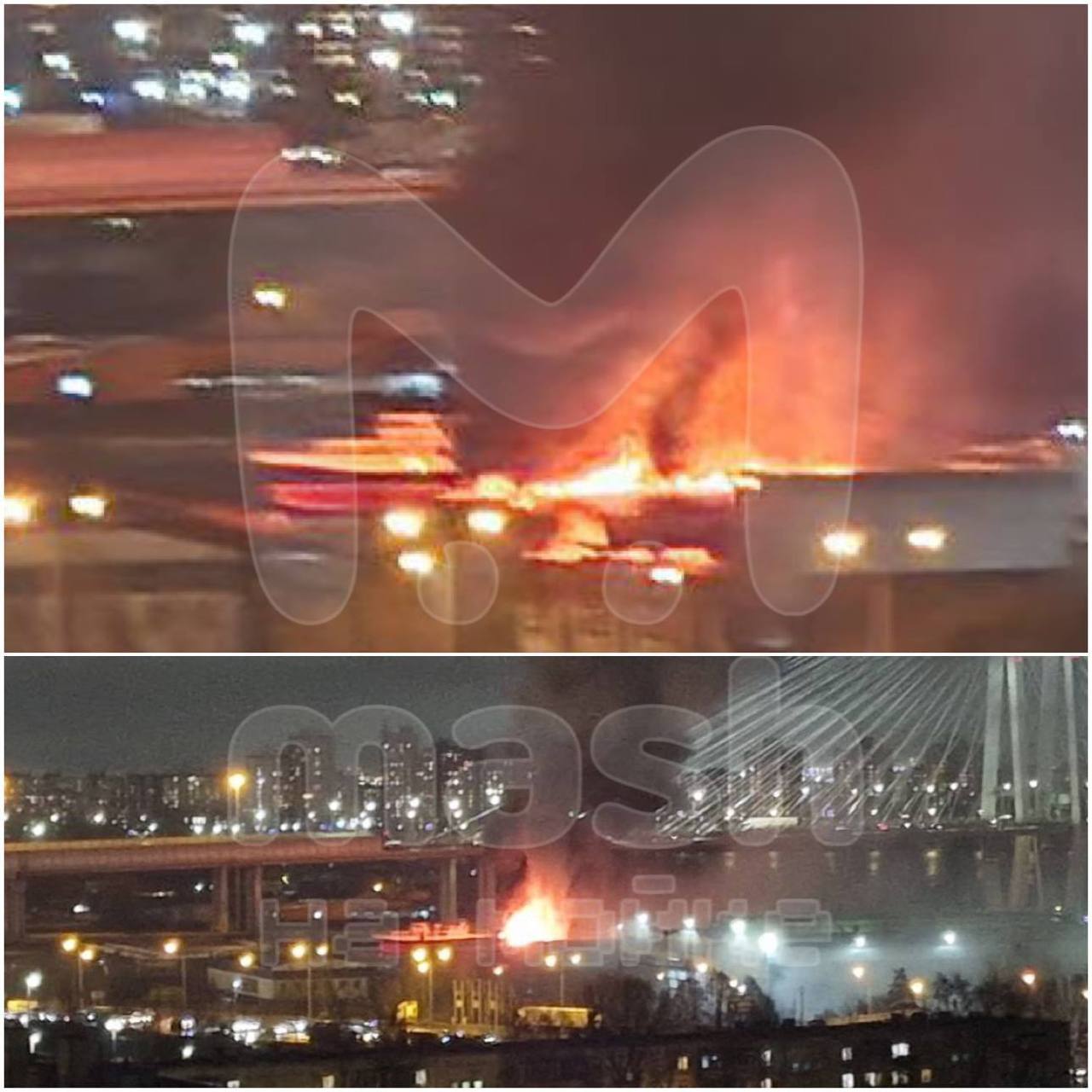 Сильнейший пожар полыхает на Октябрьской набережной Предварительно горит судно под Большим Обуховским мостом