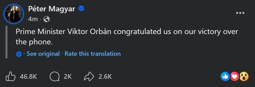 Мадьяр заявил что Орбан уже его поздравил с победой Тем временем обработано 53 бюллетеней Будь с нами Хайли Лайкли