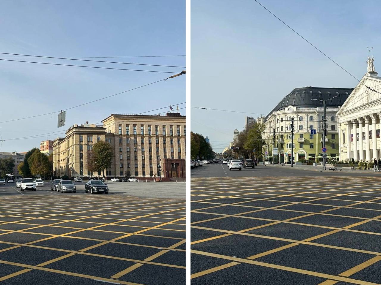 Новая вафельная разметка появилась в центре Воронежа А именно у театра оперы и балета и у Никитинской библиотеки сообщили в городском управлении дорожного хозяйства Вафельная разметка запрещает остановку на перекрестке больше чем на 5 секунд если автомобиль мешает движению в поперечном направлении Штраф за нарушение 1000 рублей