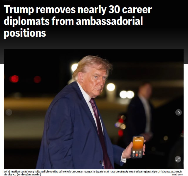 Администрация Трампа отзывает глав 29 зарубежных диппредставительств сообщает The Associated Press со ссылкой на двух сотрудников Госдепа По их данным дипломаты были уведомлены на прошлой неделе что их полномочия истекают в январе 2026 года Все послы уходящие в отставку заняли посты при экс президенте Байдене По информации AP кадровые изменения распространятся на посольства США  в 13 странах Африки В их числе Кот д Ивуар Камерун и Нигерия  в 6 странах Азии среди них Вьетнам и Филиппины  на Ближнем Востоке в Алжире и Египте  в 4 странах в Европе Армении Македонии Черногории и Словакии  в Западном полушарии Гватемала и Суринам   Telegram MAX Читать эксклюзив