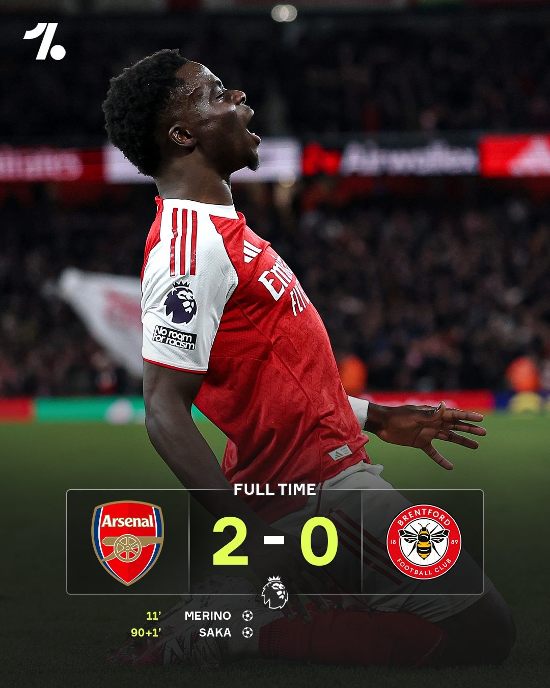 Победа над Брентфордом возвращает Арсеналу 5 очковый отрыв от Сити
