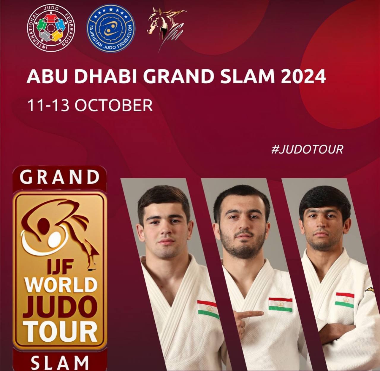 Шесть дзюдоистов представят Таджикистан на World Judo Tour в Абу-Даби.   На соревнования от РТ отправятся Обид Джебов, Бехруз Ходжазода, Мухаммадджон Абдужалилзода, Умеджон Раджабов, Абубакр Шеров и Джахонгир Меджидов.  Турнир пройдет с 11 по 13 октября с участием 236 спортсменов из 33 стран мира.