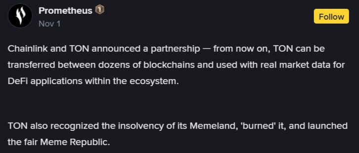 TON теперь связан с десятками блокчейнов Сети Chainlink и TON объявили о партнёрстве теперь TON можно перемещать между множеством блокчейнов и использовать реальные рыночные данные в DeFi приложениях
