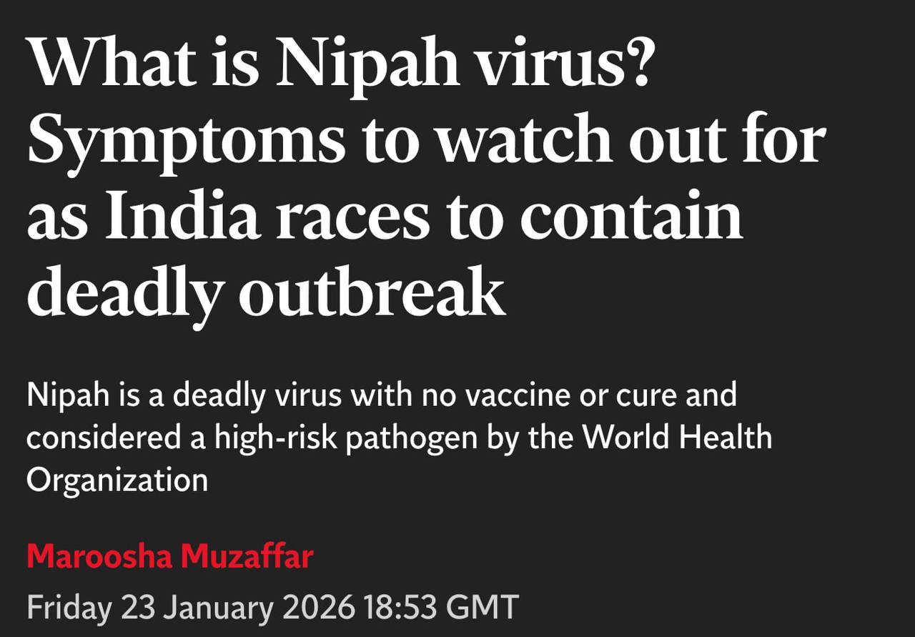 В Индии вспышка нового СМЕРТЕЛЬНОГО вируса Нипах вводит людей в кому Уже на текущей неделе в стране выявлено пять случаев заражения Основные данные о вирусе Передаётся от животных человеку и легко распространяется между людьми Симптомы начала лихорадка головная и мышечная боль В тяжёлой форме вызывает энцефалит приводящий к коме за 1 2 суток Летальность оценивается в 40 75 Специфического лечения и вакцин не существует Нипах классифицируется учёными как приоритетный патоген с высоким риском пандемии Достаем остатки масок