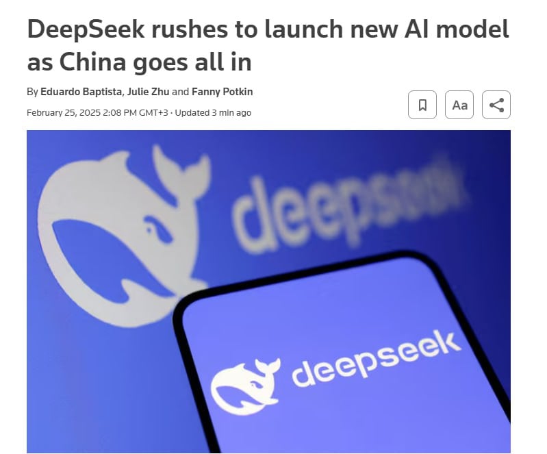 Reuters: DeepSeek спешит запустить новую модель ИИ – R2  Конкуренты все еще переваривают последствия появления R1, который был создан на базе менее мощных чипов Nvidia, но при этом конкурентоспособен по сравнению с теми, на разработку которых американские технологические гиганты потратили сотни миллиардов долларов.  Компания заявляет, что надеется, что новая модель будет производить лучшее кодирование и сможет рассуждать на языках помимо английского. R2, вероятно, обеспокоит правительство США, которое определило лидерство в области ИИ как национальный приоритет. Его выпуск может еще больше активизировать китайские власти и компании, десятки из которых заявляют, что начали интегрировать модели DeepSeek в свои продукты.