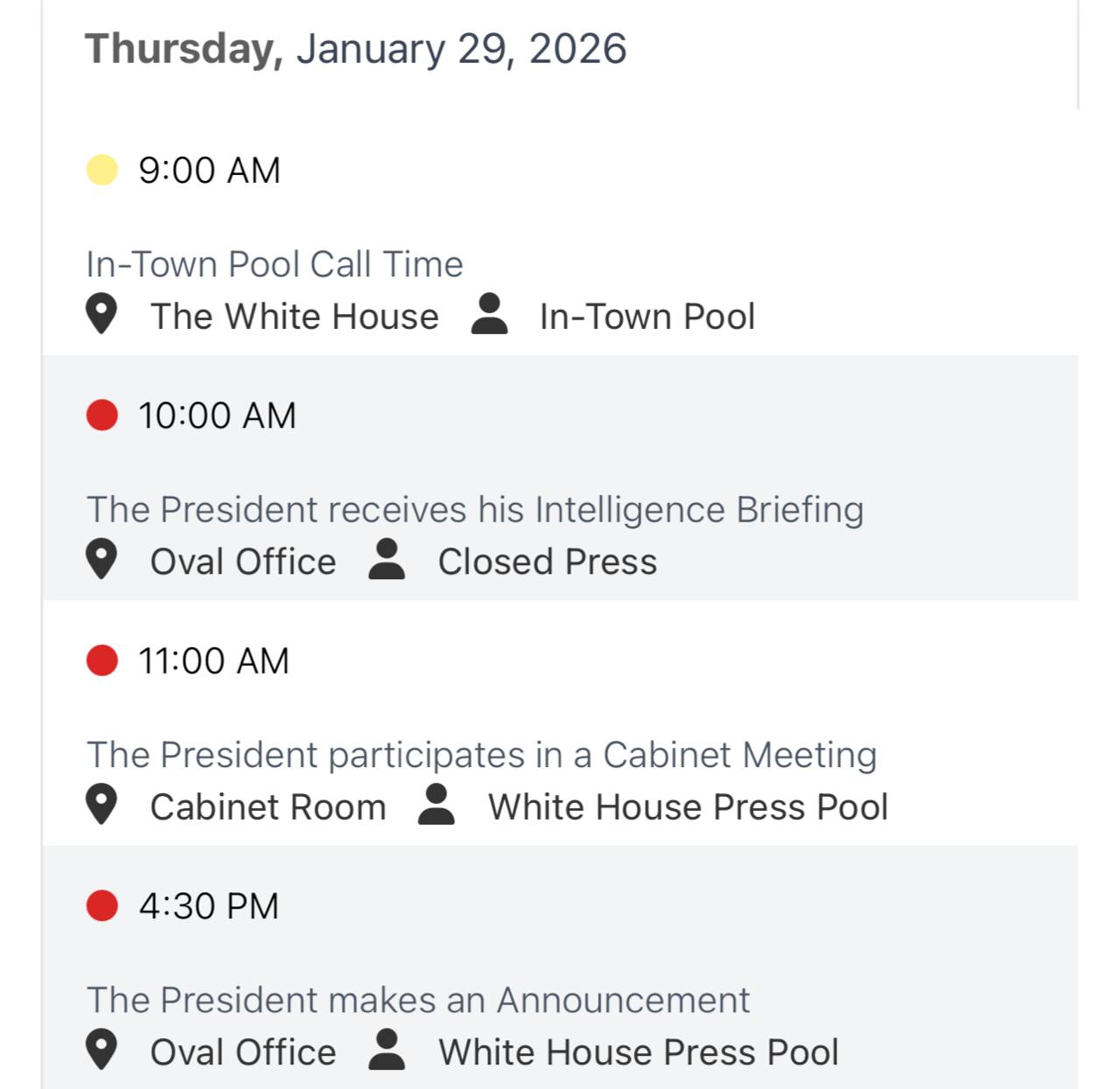 Согласно графику Трамп собирается выступить с заявлением в ночь на 30 января Пока нет информации о содержании его обращения Ранее CNN сообщал что президент США может обсудить возможные военные действия против Ирана В то же время Трамп обновил свой пост в Truth Social сделав угрозы в адрес Ирана