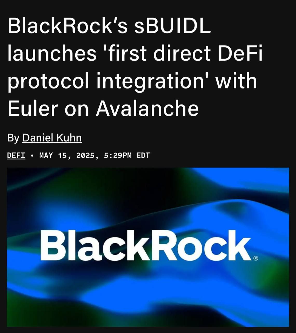 В BlackRock внедрили протокол Euler на платформе Avalanche в рамках своего токенизированного фонда BUIDL. Теперь токены sBUIDL ERC-20 версия BUIDL могут быть использованы в качестве залога для получения займов в USDC и AUSD. Пользователи будут получать вознаграждения в AVAX, помимо дохода от основного фонда BUIDL. BUIDL является крупнейшим в мире токенизированным фондом, большая часть его активов размещена в сети Ethereum. КриптоТрейдер 888: КАНАЛ ЧАТ MEXC - биржа с самыми низкими комиссиями на торговлю.
