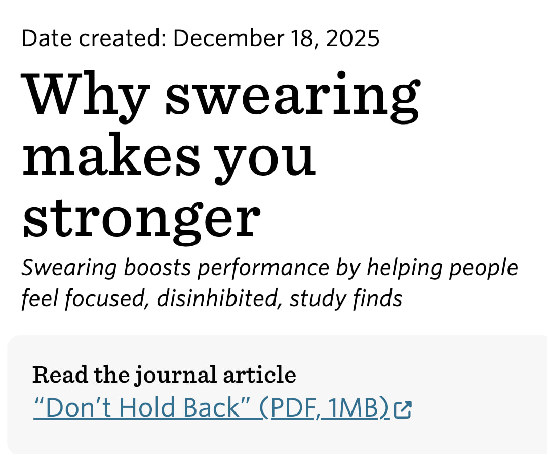 Мат повышает выносливость на 11 выяснили учёные из Университета Кила Участники эксперимента которые ругались во время отжиманий держались дольше и входили в состояние потока снимая психологические барьеры Ругательства растормаживают мозг и открывают скрытый потенциал в отличие от нейтральных слов вроде блин Учёные называют мат бесплатным инструментом для повышения работоспособности без побочек bankoffo