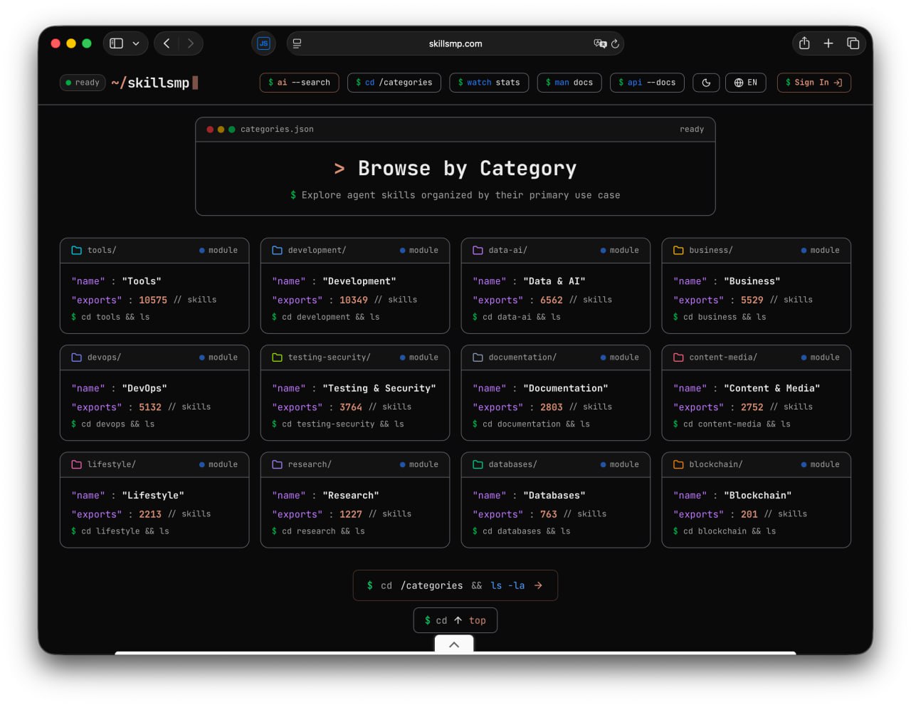 Вышел каталог с более 33 тыс скиллов для Кодеров Теперь доступен обширный каталог с более чем 33 тысячами навыков для использования в Claude Code и OpenAI Codex под названием SkillsMP Там можно найти инструкции для создания ботов таких как генератор гифок для мессенджеров фронтенд дизайнер преобразователь PDF и многое другое Это мы сохраняем DeepTechNET Канал про тренды из мира IT технологий нейросетей и бизнеса
