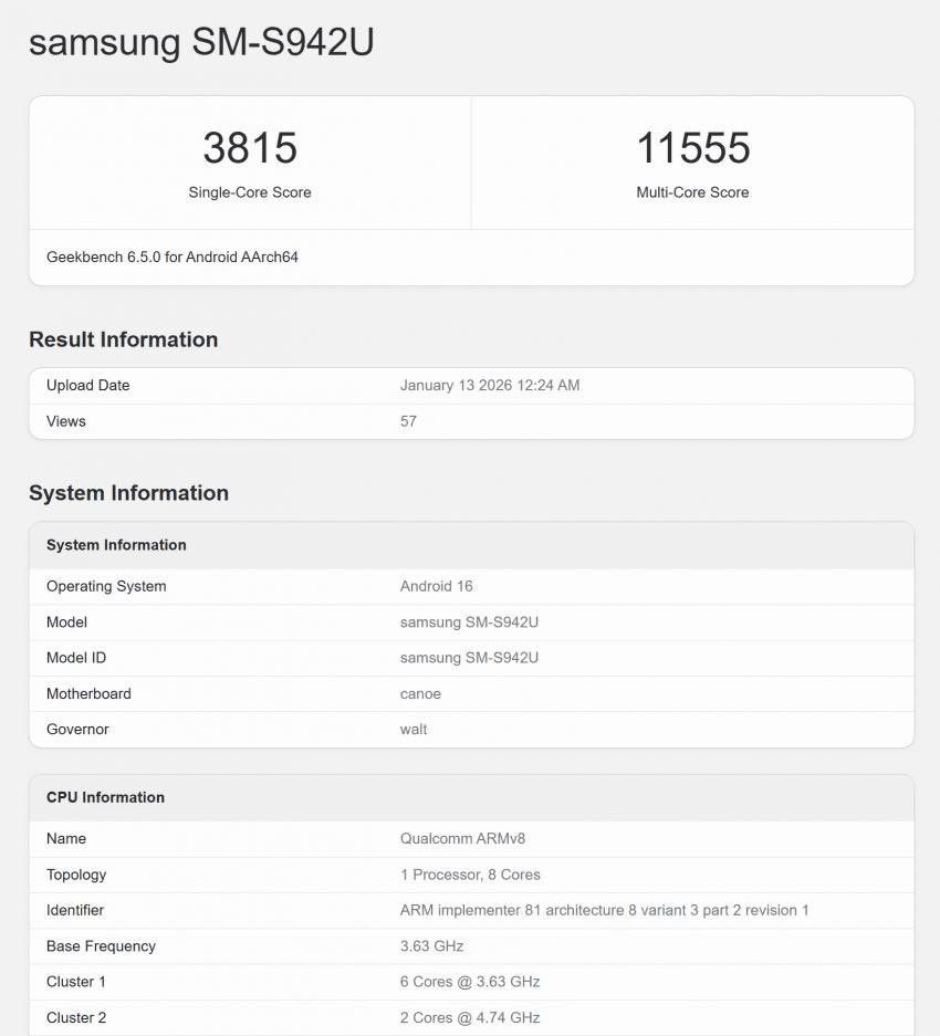 Galaxy S26 Ultra Новый игровой зверь от Samsung да ещё и на собственном процессоре Американская версия грядущего Samsung Galaxy S26 Ultra засветилась в свежих бенчмарках и цифры тут реально огонь CPU частота 4 74 ГГц Это пик и эта частота судя по информации в сети держится и не падает т е тротлинга нет Single core 3815 баллов Но это спорно так как Exynos 2600 даже теоретически выше 3500 не прыгнет Lifegoodd Boost