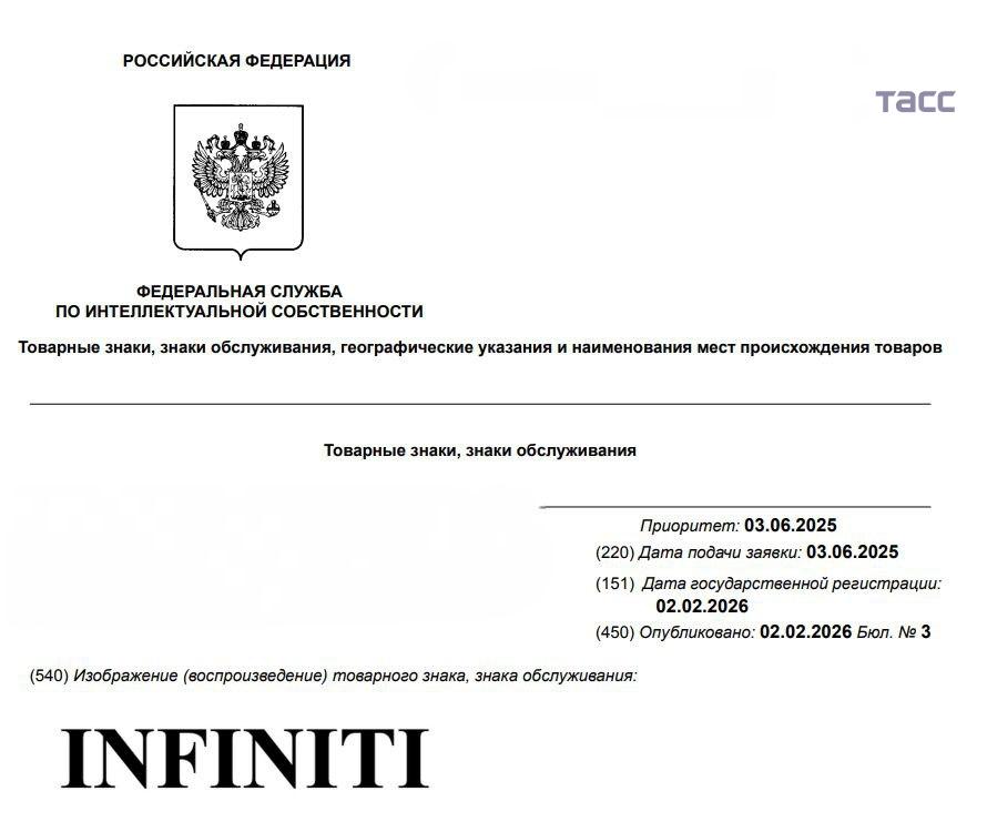 Компания Nissan зарегистрировала в РФ товарный знак автопроизводителя Infiniti который входит в концерн Геополитика