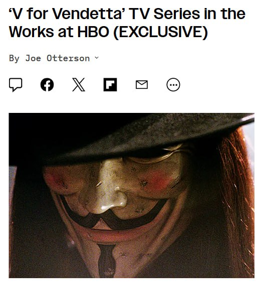 Проходят века но скорбь и тоска всегда остаются со мной V значит вендетта получит свой сериал на HBO Новый проект будет курировать Джеймс Ганн глава DC Studios режиссер Стражей галактики Миротворца Супермена 2025 Сценаристом выступит Питер Джексон Властелин колец Пока неизвестно будет ли проект связан с фильмом 2006 года по сценарию Вачовский Матрица Время достать маску анонимуса trendswave