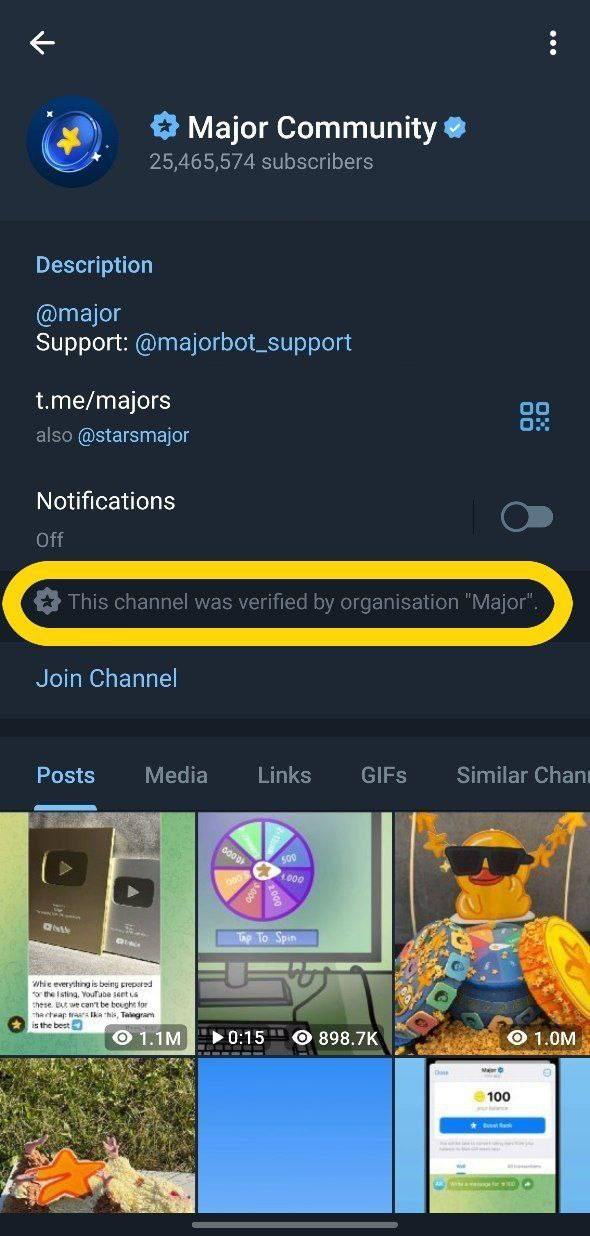 Значок верифицированных каналов  В последней версии Telegram Beta для Android каналы, которые официально верифицированы другими каналами, связанными с их организацией, теперь могут создать для себя бейдж, который будет отображаться в виде значка перед названием канала, а в биографии будет упоминаться это сообщение, например, «Этот канал был верифицирован организацией Major».  Источник