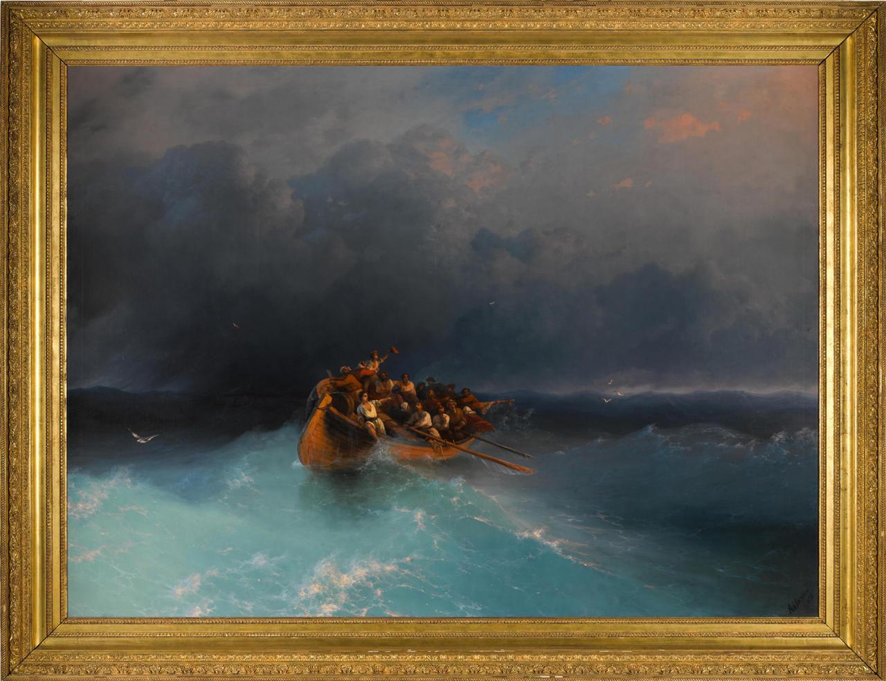 Картина Выжившие Айвазовского продана за рекордные 4 19 млн 25 ноября на торгах Sotheby s Фаберже имперское и революционное искусство картина Ивана Айвазовского Выжившие 1887 года была продана за 4 188 млн Результат является мировым аукционным рекордом цены на произведения художника Выжившие одно из самых больших полотен художника появлявшихся на рынке Картина датированная 1878 годом в последний раз была выставлена на торгах Sotheby s в апреле 2004 года став тогда самым большим полотном мастера в истории русских аукционов 195 266 см До 2021 года работа упоминается в социальных сетях Музея Фаберже как одна из пяти картин Айвазовского в коллекции музея Фотографии картины в интерьере Музея Фаберже также размещены в разделе институции на сайте Tripadvisor Музей Фаберже сообщил что в настоящий момент в собрании музея четыре картины художника О том в какой момент из собрания ушла пятая работа неизвестно Газета о России о важном