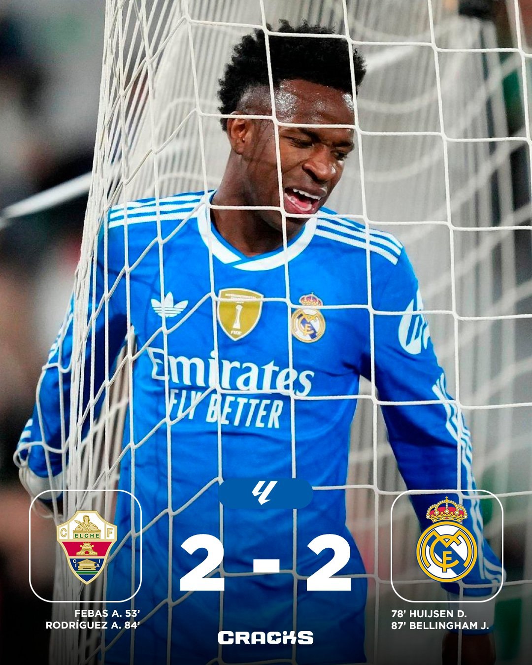 Реал спасается от поражения в матче с Эльче и возвращает себе лидерство в Ла Лиге с 1 очком отрыва от Барселоны