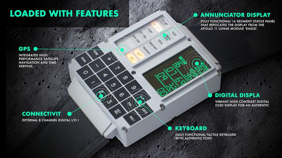 Компьютер "Аполлона" превратили в наручные часы  Британский стартап Apollo Instruments уменьшил легендарный бортовой компьютер космического корабля "Аполлон" до размеров наручных часов. DSKY Moonwatch – это не просто стильный аксессуар, а полноценная реплика системы отображения и клавиатуры  DSKY , которой пользовались астронавты NASA во время полётов на Луну.  История создания часов началась с интересного наблюдения. Генеральный директор Apollo Instruments Марк Клейтон заметил, что зелёное свечение миниатюрных цифровых дисплеев, над которыми он работал, удивительно напоминает экран DSKY. Вместе с командой, включающей двух бывших инженеров Formula 1, он взялся за невероятно сложную задачу масштабирования компьютера "Аполлона".  Разработчики уделили огромное внимание деталям. Часы воспроизводят DSKY лунного модуля Apollo 11 в масштабе 4:6:1, с идентичными шрифтами и подсветкой. Для достижения точного оттенка свечения оригинальных ламп накаливания компания привлекла обладателя нескольких "Оскаров" – компанию Rosco, которая разработала специальные цветовые фильтры.  Самое впечатляющее – функциональность. Часы используют ту же систему команд "глагол-существительное", что и оригинальный компьютер. Пользователи могут не только управлять временем и будильником, но и запустить оригинальное программное обеспечение Luminary, созданное командой Маргарет Гамильтон в MIT.  Правда, цена кусается. За такой артефакт компания просит 650 фунтов стерлингов  примерно 83 000 рублей .