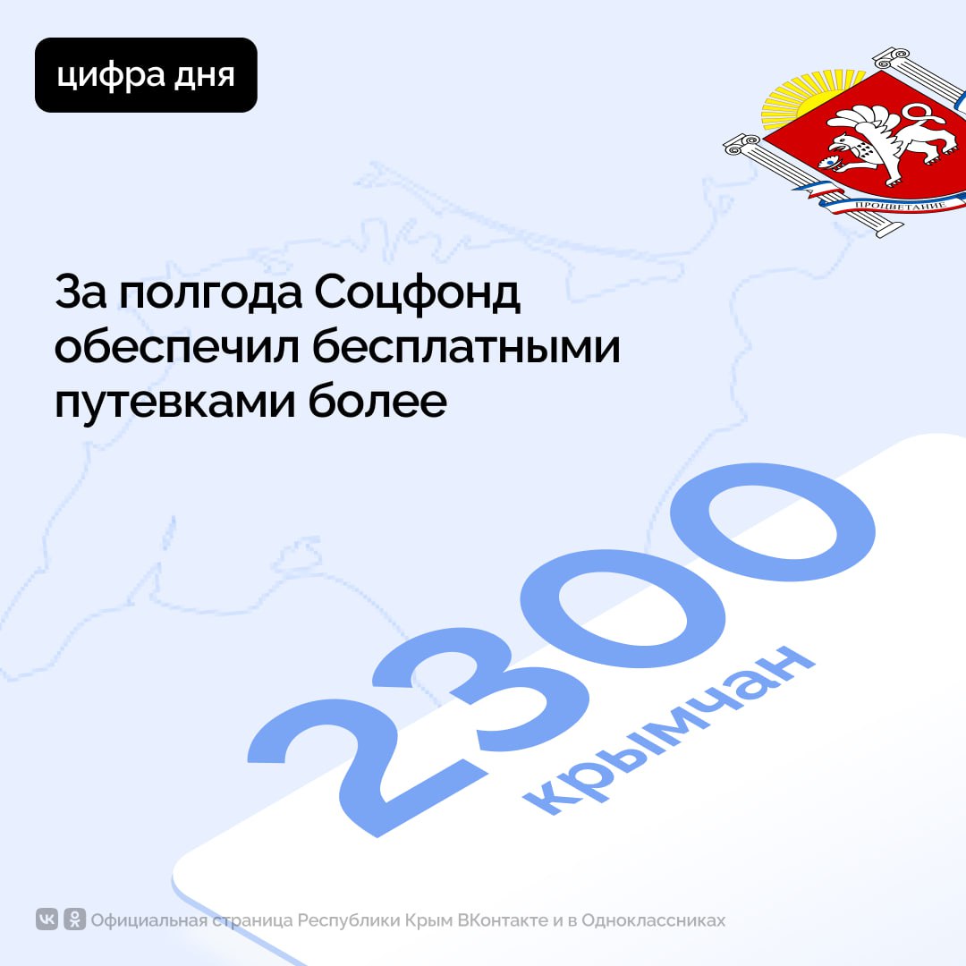 За полгода Отделение СФР по Республике Крым приобрело 2756 путевок для крымчан льготных категорий  Большинство из них уже прошли санаторно-курортное лечение в здравницах.    В ведомстве напомнили, что бесплатную путевку федеральные льготники могут получить при условии сохранения в натуральной форме набора социальных услуг в части санаторно-курортного лечения. Путевка выделяется при наличии показаний и отсутствии противопоказаний к лечению. Профиль санатория определяется врачом.     Единый контакт-центр СФР 8  800  100-00-01. Звоните в рабочие дни с 09:00 до 18:00.  #РеспубликаКрым