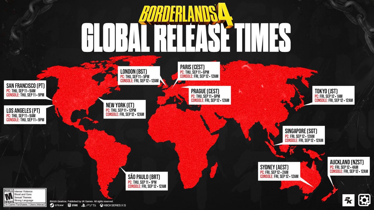 Gearbox назвала точное время выхода Borderlands 4 На PC игра станет 11 сентября в 19 00 по МСК а на консолях в полночь следующего дня Наш магазин xbox hub storebot Новости игр Xbox XboxSeries XboxOne XboxGame