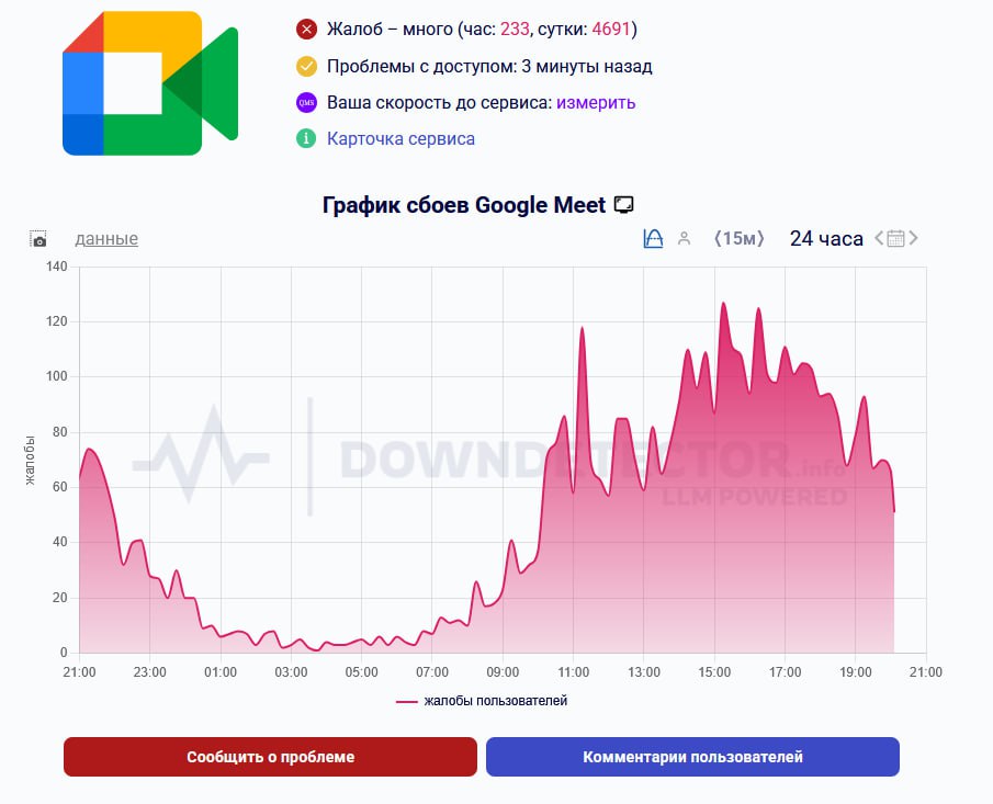 Google Meet массово сбоит в России Пользователи жалуются на недоступность сервиса плохую связь и падение скорости загрузки Видеозвонки проходят с перебоями а функция демонстрации экрана работает нестабильно Нестабильность прочувствовала лично наша редакция MediaComputers
