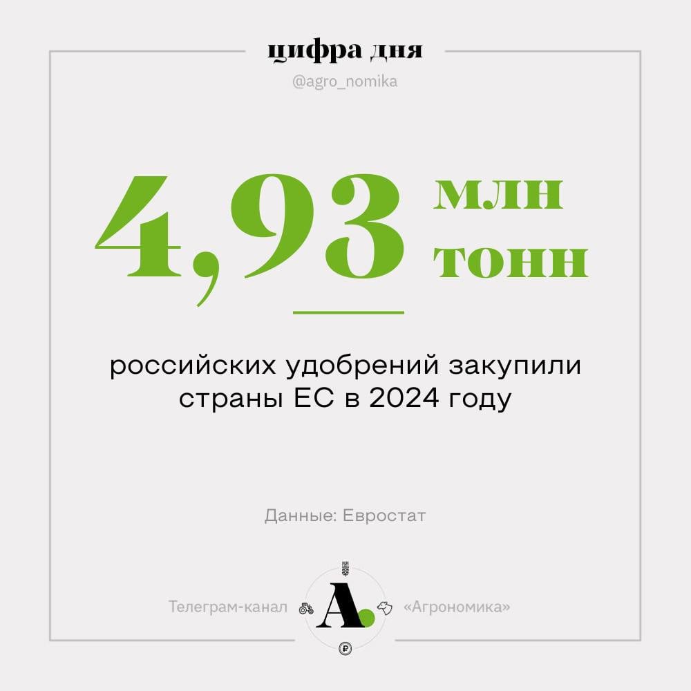 В 2024 году Евросоюз нарастил закупки российских удобрений до максимума с 2021 года, следует из материалов Евростата. После снижения в 2023 гг. до 3,9 млн тонн объем импорта в 2024 году вырос до 4,93 млн тонн. В 2021 году этот показатель составлял 5,37 млн тонн.  Вырос не только объем ввоза российских удобрений, но и их доля в общем импорте ЕС. Если в 2022-2023 гг. она составляла около 23,5 %, то в 2024 году увеличилась до 27,4%. Общий импорт удобрений также вырос почти на 3%, до 18 млн тонн.  Причина — сокращение собственного производства удобрений в ЕС на фоне высоких цен на газ. Местные фермеры предпочитают российскую продукцию из-за ее комфортной цены и высокого качества.   Однако еврочиновники решительно намерены победить растущую зависимость от России и разработали план поэтапного введения пошлин на всю сельхозпродукцию и азотные удобрения из РФ и Белоруссии. Ограничения коснутся импорта сложных и азотных удобрений, но не затронут удобрения в упаковках весом до 10 кг, а также с содержанием фосфора и калия. Конечная цель — повысить к 2028 году пошлины до запретительного уровня 315-430 евро за тонну.  Параллельно с запретом Брюссель рассчитывает заместить часть российских удобрений продукцией из местного навоза. Предполагаем, что инструментарий еврочиновников этим не ограничивается, и они еще удивят нас своей фантазией.