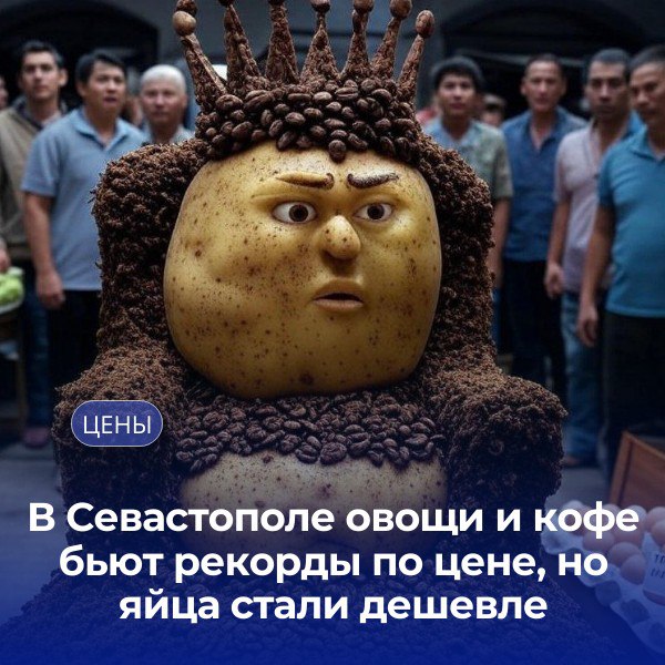За год продукты в Севастополе подорожали на 16,57%. Овощи и фрукты выросли в цене на 35% — картофель стоит 70–120 рублей/кг. Чай и кофе подорожали на 22%, масло — на 30%, рыба — на 20%. Центробанк винит сезонность и рост затрат производителей.  Власти обещают снижение цен на овощи к июню с новым урожаем. Пока же картофель на рынках — 70–95 рублей, в магазинах — до 120 рублей.  Зато яйца подешевели на 12%.   Читайте Севкор