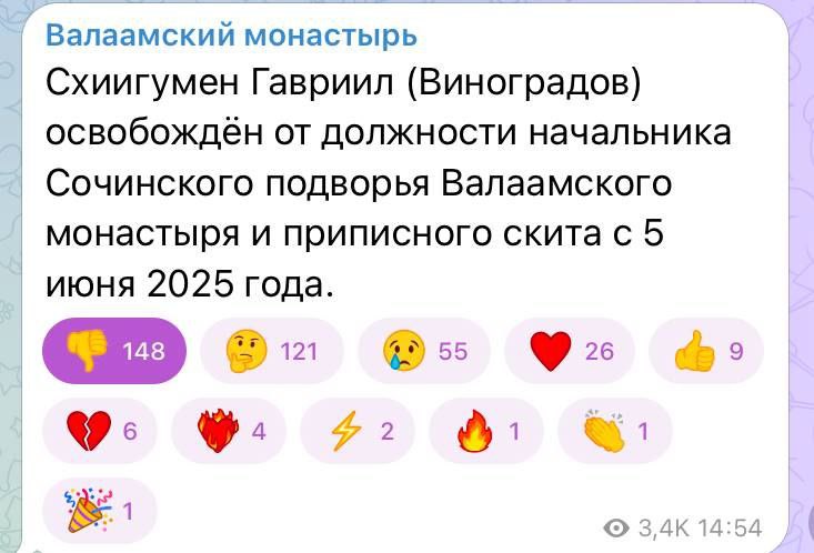 Схиигумена Гавриила сняли с должности Валлаамский монастырь Сочинского подворья освободил схиигумена Гавриила от должности. По какой причине не сообщается, предположительно из-за того, что он раскритиковал миграционную политику и заявил, что приезжие мигранты из мусульманских стран могут «вырезать население Москвы по приказу муллы». Он всего лишь высказал опасение, которое в результате стоило ему должности. Накануне его раскритиковал Апти, он назвал его "дебилом, который натянул на себя рясу", а уже через день последовала отставка. Связаны ли между собой эти события, остаётся только догадываться. Новости из мира вечной борьбы