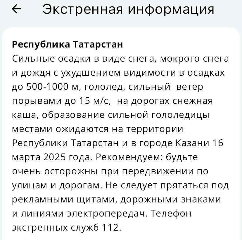 МЧС предупреждает жителей Татарстана о сильном ухудшении погоды завтра — помимо сильного ветра, ожидается сильный снег, метель и ухудшение видимости.